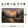2D Forest Mountain Backdrop, Sunset River Nature Landscape Photography Background