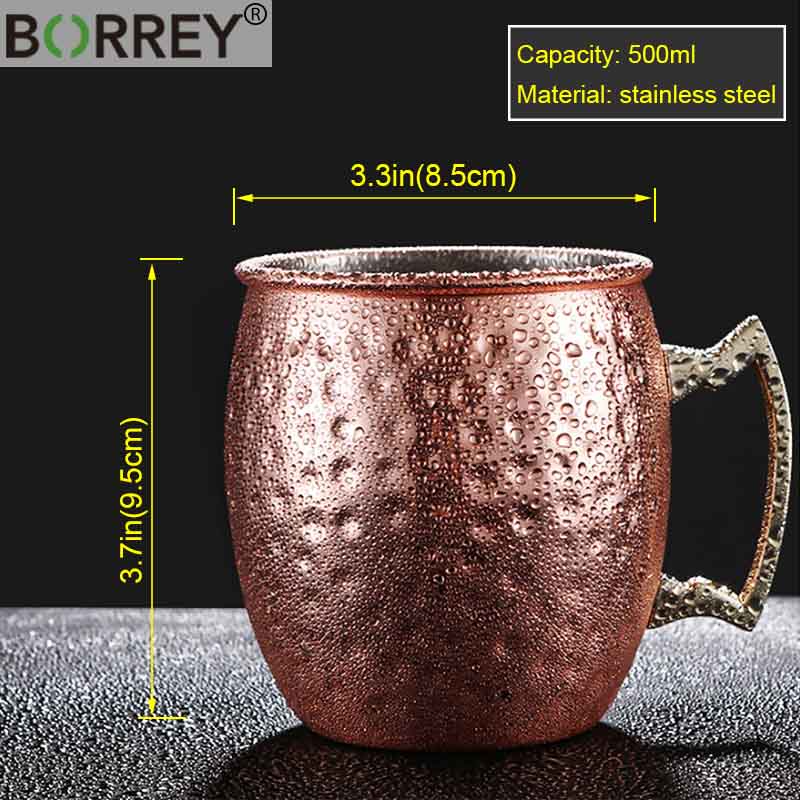 BORREY Edelstahl Kaffeebecher Teetasse Moscow Mule Kupferbecher Gehämmert Kupferplattiert Bier Cocktailbecher Bar Barkeeper Werkzeuge