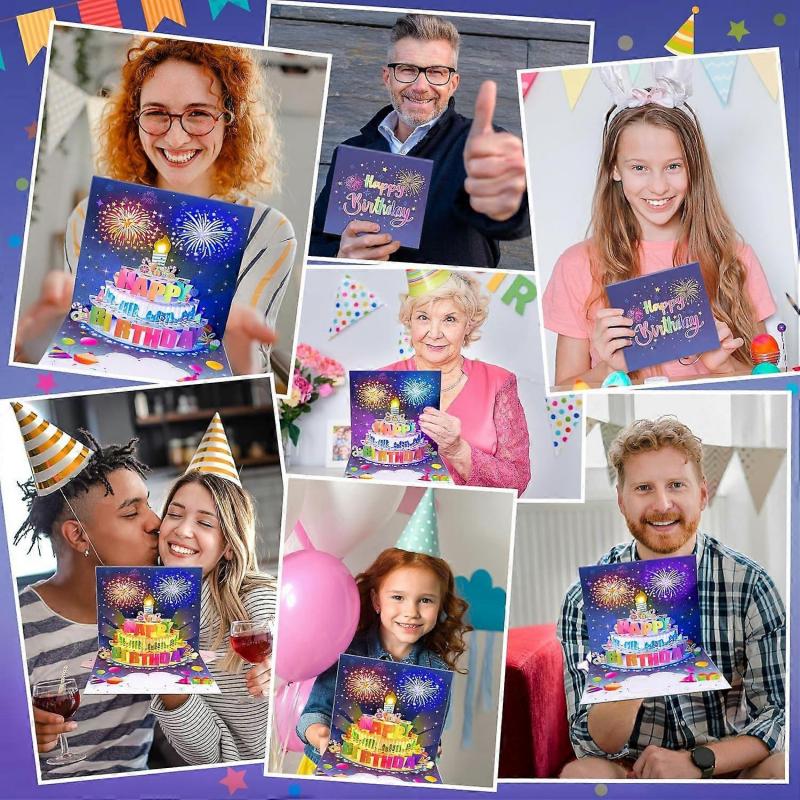Geburtstagskarten Feuerwerk Pop-Up Kuchen Aufblasbar Licht und Musik Alles Gute zum Geburtstag Karte Geschenke für Frauen Männer Mama Kinder