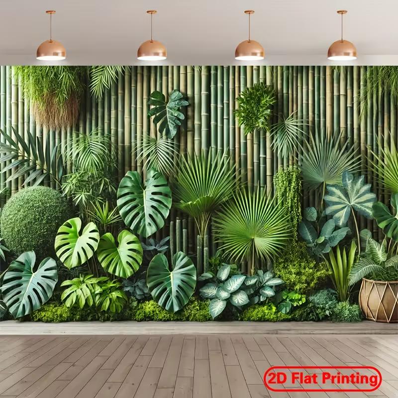 2D Monstera Bamboo Backdrop, Jungle Greenery Party Background