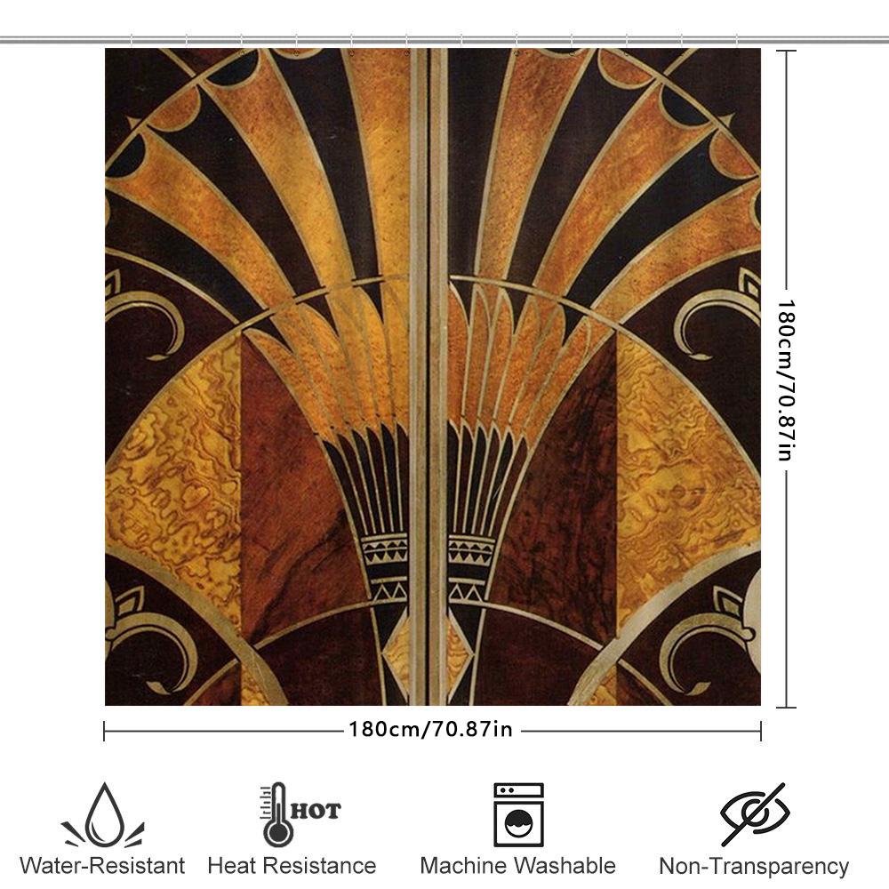 Vintage Art Deco Shower Curtain Elegant Gold Brown Floral Design Fabric Bath Mat Decoration Waterproof Window Decorations For Ba