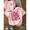 Damen Pink Floral Grafik Rundhals Kurzarm Bluse Alltag Lässig Sommer Kurzarm Harajuku T-Shirts