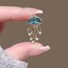 Women Brooch Blue Faux Crystal Jellyfish Shape Lapel Pin Suits Coats Bags Scarves Badge Versatile Accessory