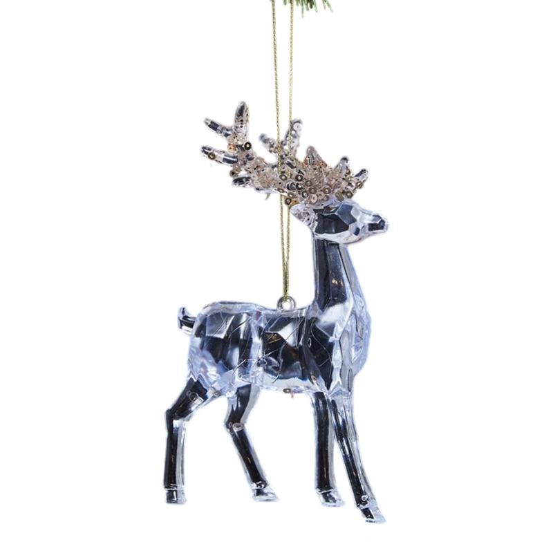 Bruchsichere Glitzernde Acryl-Feiertagsdekorationen Hirsch Schneeflocke Ornament für Weihnachtsbaum und Heimparty