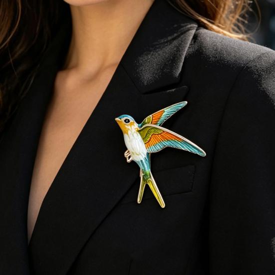 Enamel Swallow Brooch Men Women Oil Dripping Bird Lapel Pin Sweater Cardigan Coat Business Suit Clothing Jewelry Accessories