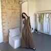 Temperament Brown Kinked Sleeveless Vest Dress Women's Summer Design Long Dress V-neck Waist Thin A-word Skirt