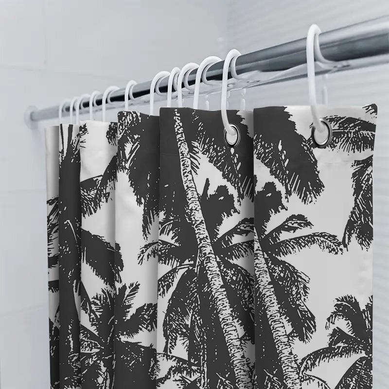Modern Palm Tree Shower Curtain Black White Bath Decor Printed Polyester Fabric For Bathroom Decoration With Rod Pocket 72 X 84