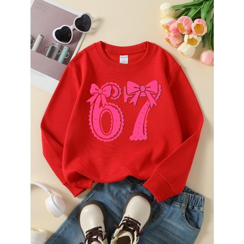 European sizes  Kids' Casual Printed Round Neck Pullover, Kids' Round Neck Sweatshirt with Fashion 67 Theme Feature Print,  Casual Comfortable
