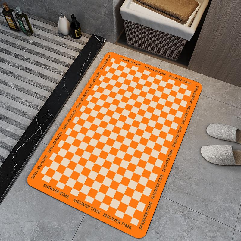 Ins Wind Checkerboard Bathroom Moisture-wicking Pad Bath Area Door Wear-resistant Non-slip Foot Rug Bathroom Diatom Mud Mat