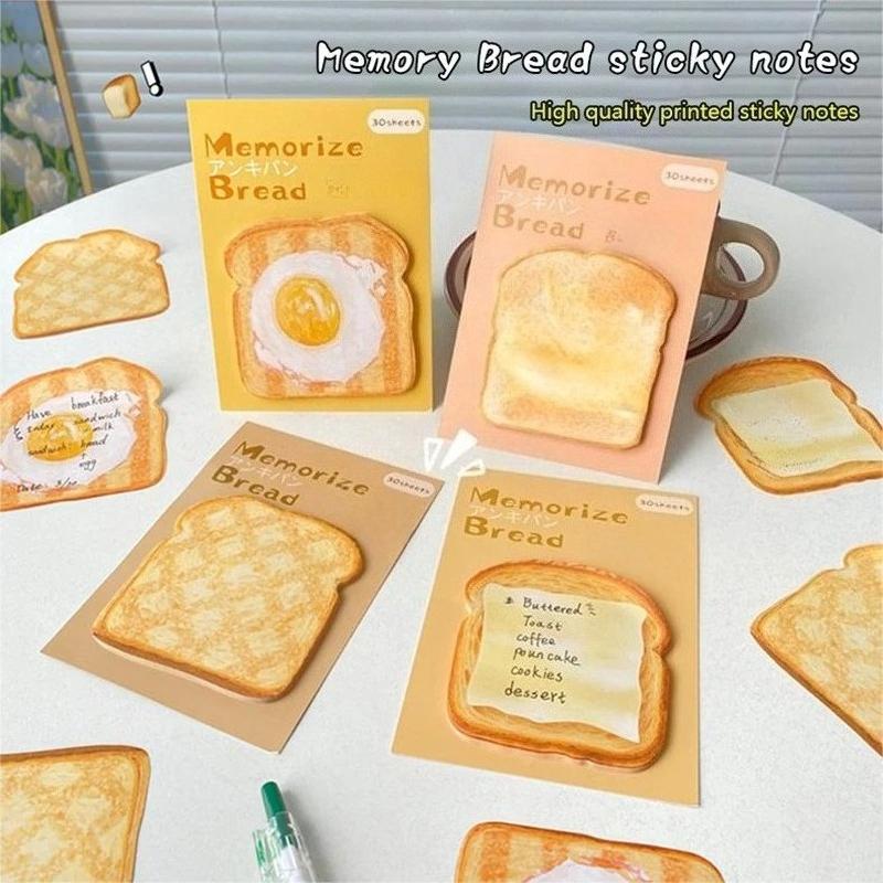 30 Stuks Uniek Toast Design Zelfklevend Plaknotitiepapier voor Handig Berichten Schrijven Studiebenodigdheden met Zelfklevend Plaknotitieboek