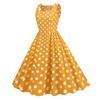 Damenkleid im Retro-Stil, A-Linie, großer Schwung, eng, hohe Taille, ärmellos, quadratischer Ausschnitt, Punktdruck