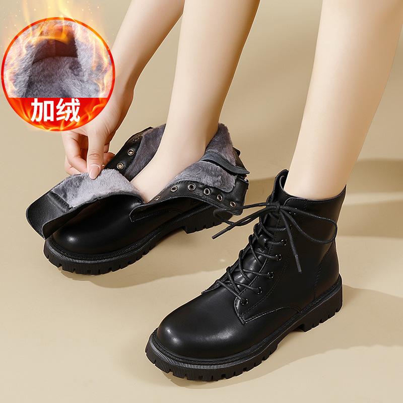 Martin boots British style autumn and winter new short boots thick sole heightened feet small leather boots