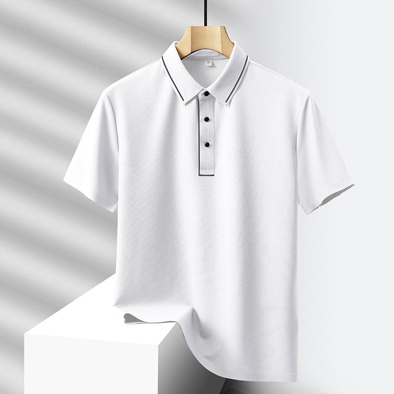 Short-Sleeved Ice Silk Polo Shirt Men'S Thin Breathable High-End Business Quick-Drying Top Seamless Polo Shirt Men'S