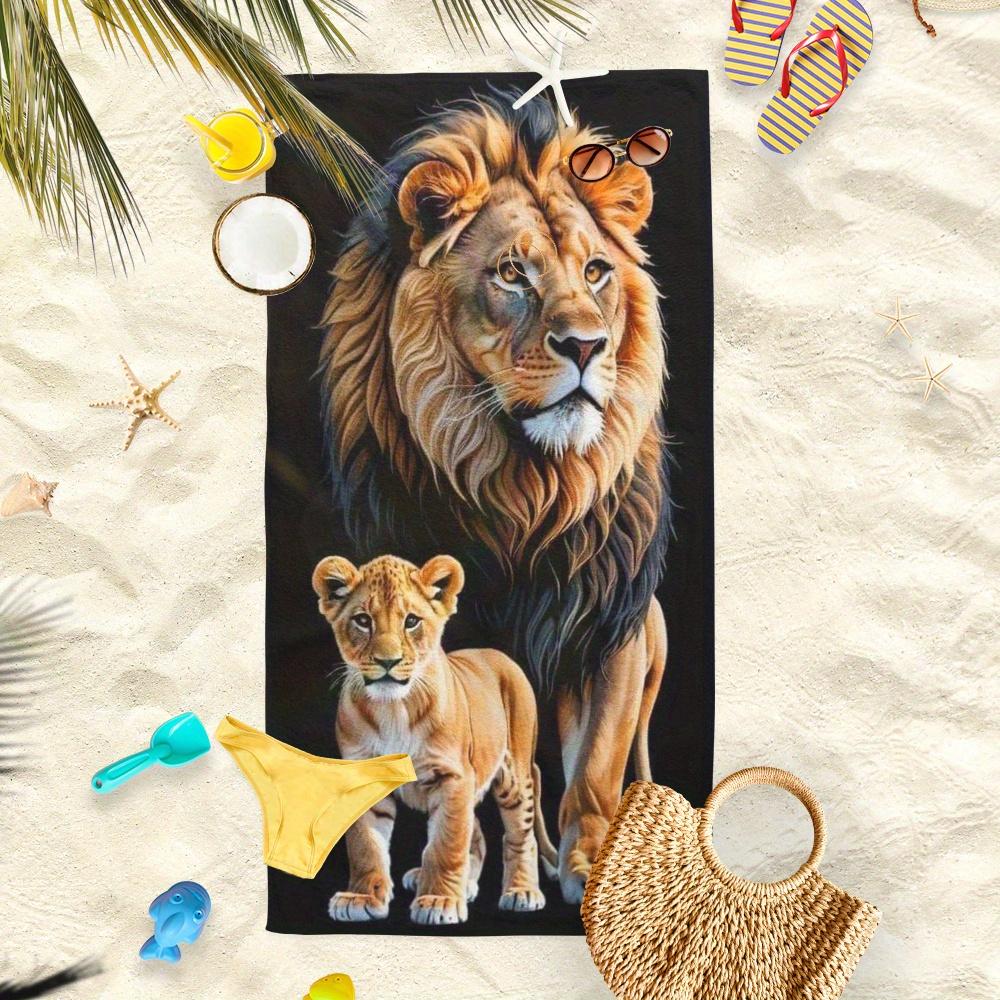 1pc of Beach Towel Microbre African Lion Family Printed Beach Towel: Ideal for Beach & Pool Stylish & Absorbent for Summer Large