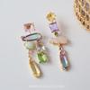 Asymmetrical Rainbow Rhinestone Ear Clips for Women, No Piercing Needed