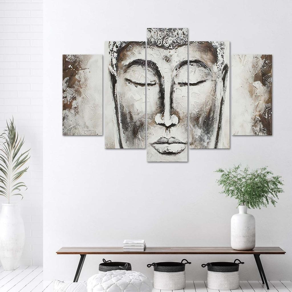 Five Piece Picture Canvas Print Buddha Grey Zen Spa