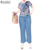 Women Vintage Side Pockets Buttons Floral Prints O-Neck Two Piece Suit Sets
