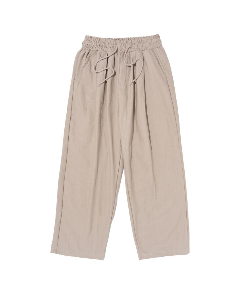 CARGOBROS Double-Pleat Linen Wide Elastic Pants (Beige)