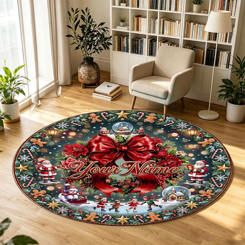 Christmas (135) Theme Circular Crystal Velvet Carpet Customized Name & Text Round Soft Floor Rug For Living Room Bedroom Decor