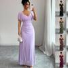 2026 Cross-border Europe, America, Amazon's New V-neck Cross-waist Fishtail Skirt, Flying Sleeve Pleated Temperament Hip Skirt