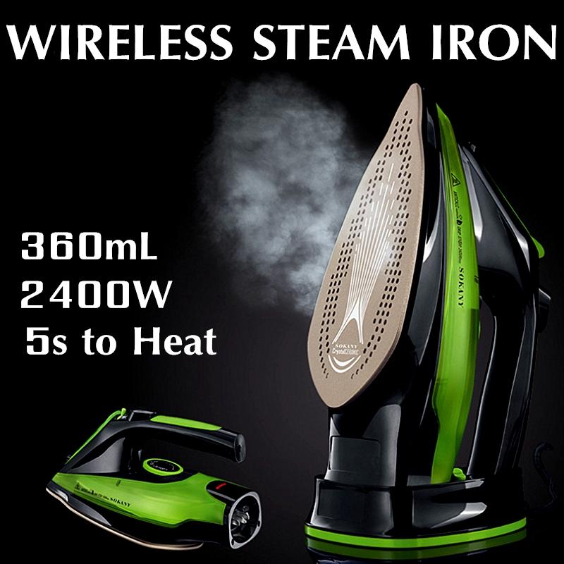 2400W/360ml 5 Speed Portable Ceramic Soleplate Steam Iron Adjust Cordless Charging Portable Clothes Ironing Steamer