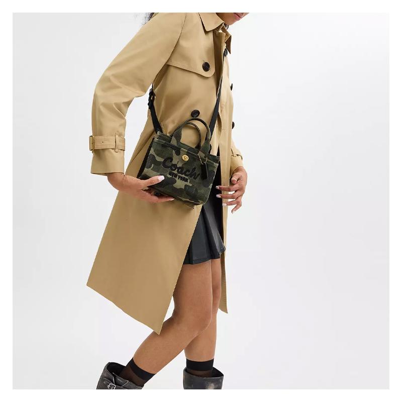 Coach Cargo 20 Letter Logo Zipper Closure Canvas Tote Bag Tote Bag Shopping Bag Handbag Small Size Women's Camouflage Color