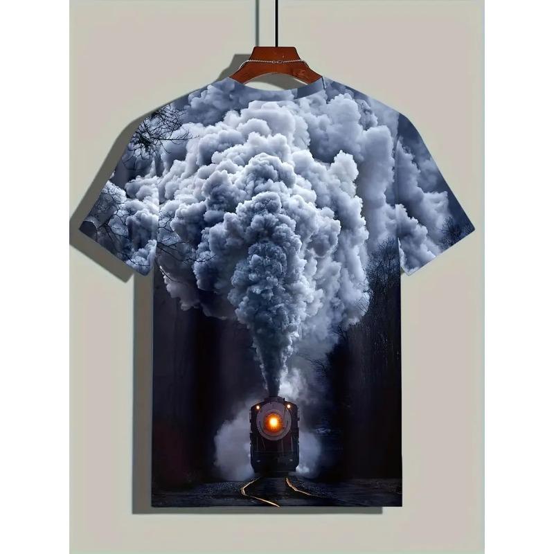Large Men's Train Pattern 3D Printed Men's Round Neck Short Sleeved T-shirt Summer Fashion T-shirt Casual Comfortable Versatile Top