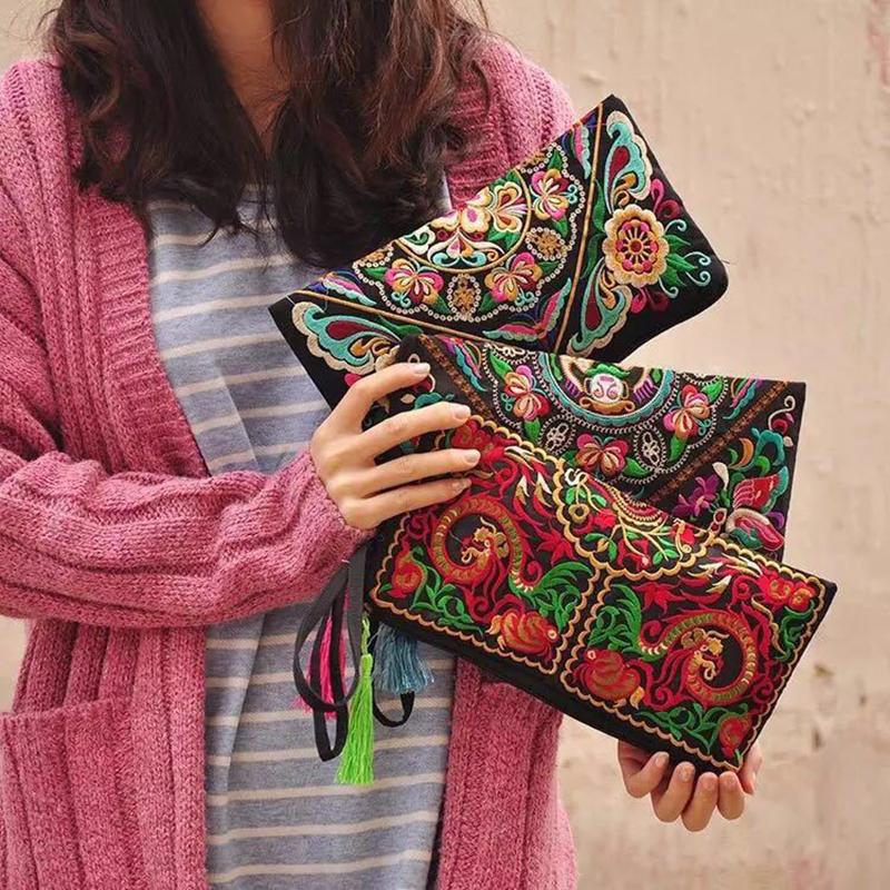 Yogodlns Ethnic Style Embroidered Handbag Female Fashion Shopping Clutch Purse Vintage Envelope Bags Designer Lady Wallet
