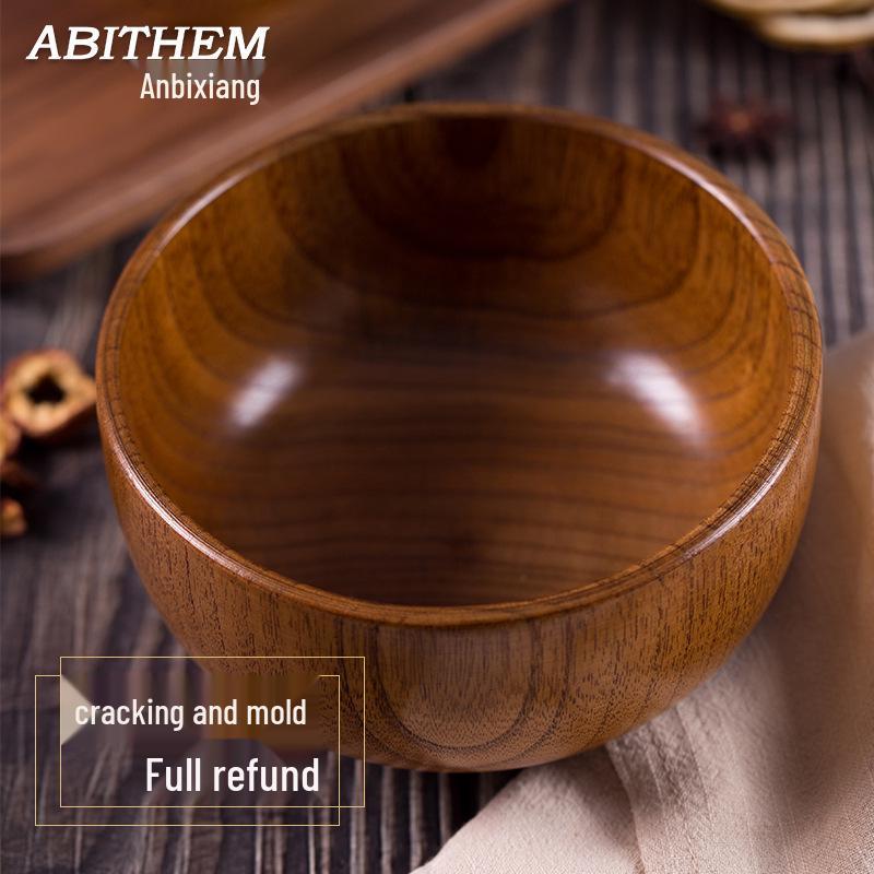 Japanese Jujube Wood Bowl for Adults & Kids, Solid Wood Noodle Bowl, Versatile Home Tableware