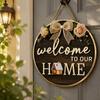 Cartello di Benvenuto in Legno Decorazione Piatta 2D da Appendere Ghirlanda Personalizzata per Porta Porta d'Ingresso