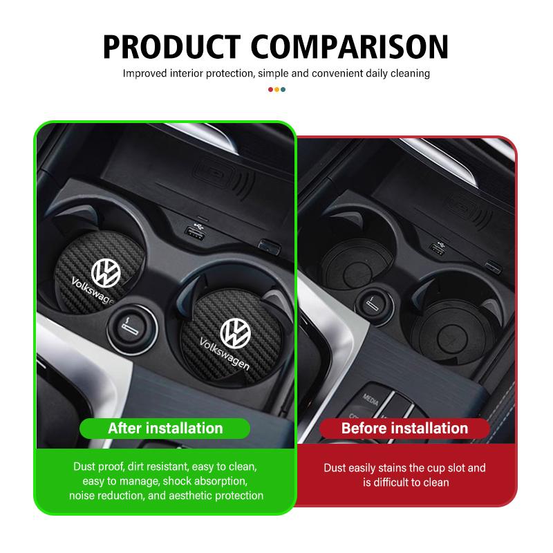 For Volkswagen VW 2pcs Carbon Fiber Car Cup Mat Non ZZ47 Slip Water Cup Coaster Scirocco Passat Polo B5 B6 B7 CC Tiguan Sharan Touran