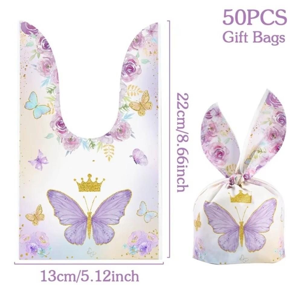 50Pcs Plastic Cookie Candy Bags Party Favors Gift Packaging Bag Cute Rabbit Ear Bags Easter Party