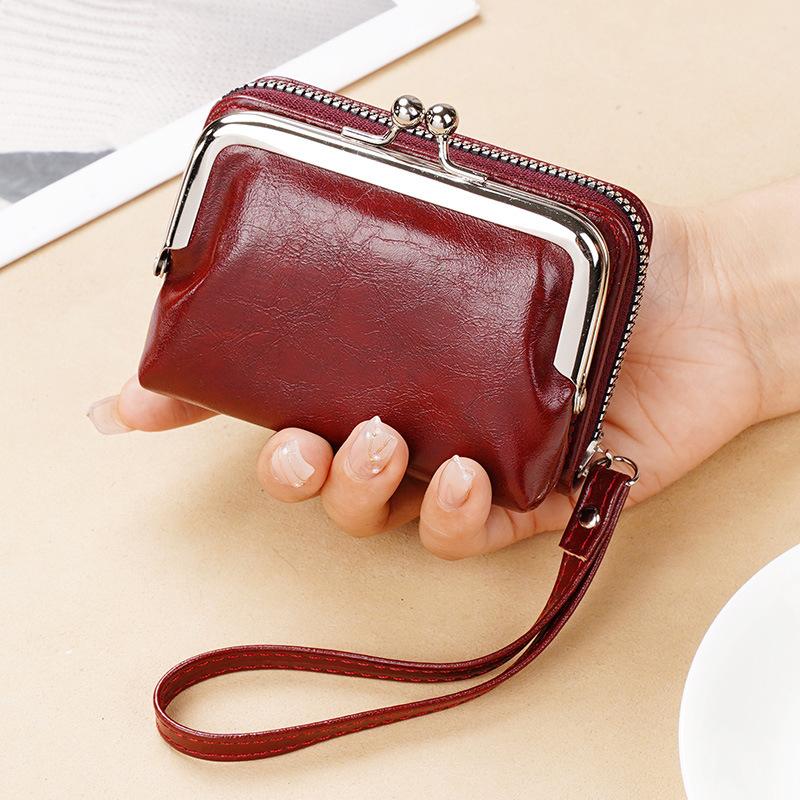 Yogodlns Womens Wallet Small Ladies Compact PU Leather Vintage Card Holder Coin Purse With Zipper Vintage Clip Organ Wrist Bag