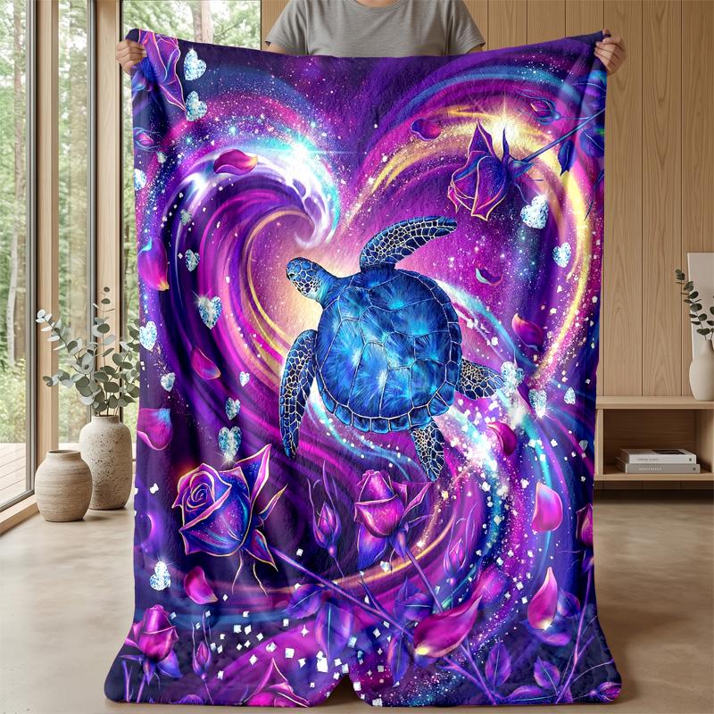 Jeweled Turtle Garden Theme Blanket Lightweight Warm Flannel Blanket Decorative Throw Blanket for Home Decoration