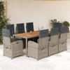 Vidaxl 9-Cz. Garden Furniture Set With Cushions, Grey, PE Rattan