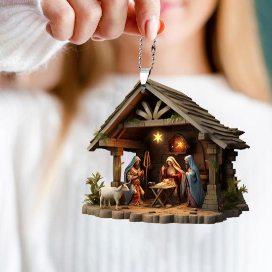 Christmas Pendant Ornament Jesus Family Prayer Scene Pendant Bright Colored Religious Symbol