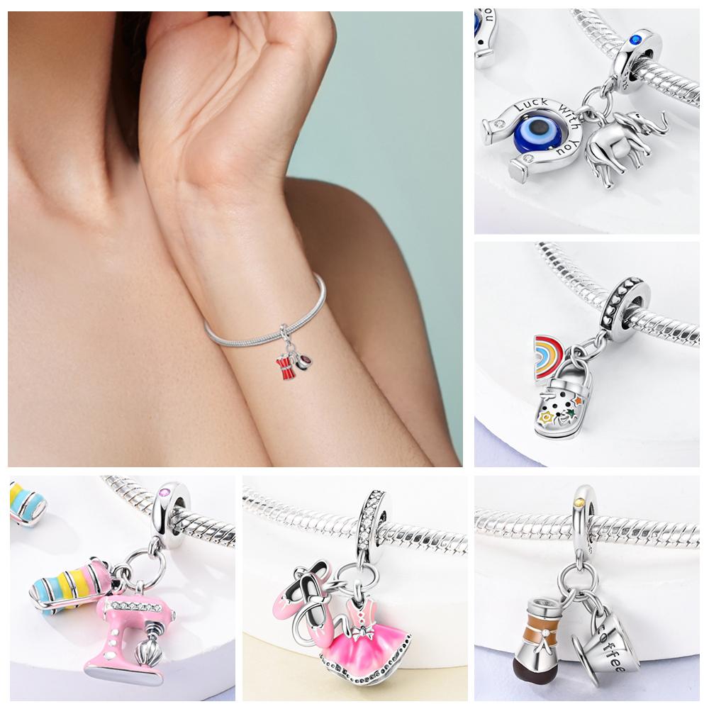 Charms Plata De Leycopper Water Lily Coffee Cups Magician Charm Fit Original Bangle Bracelet Pendant Diy Women Jewelry