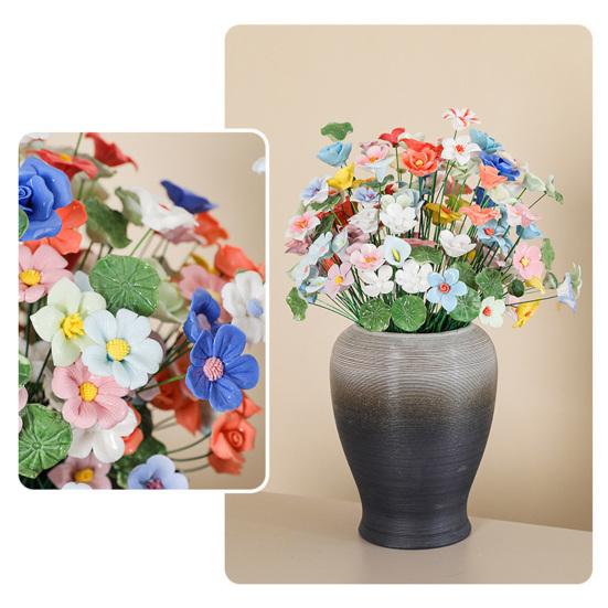 Handmade Ceramic Simulation Flower Realistic Fake Colorful Blossom Decoration Artificial Flower with Stem DIY Vase Decoration