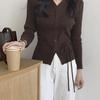 Yurati Time Oboe Taillenband Kragen V-Ausschnitt Strickjacke