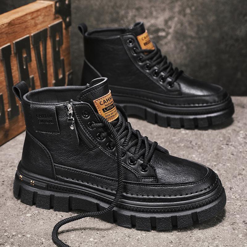Martin Stiefel Herren Frühling Britisch Amerikanisch Retro Lokomotiv Lederstiefel Herren Freizeit Lederschuhe Erhöhend Wasserdicht Workboots