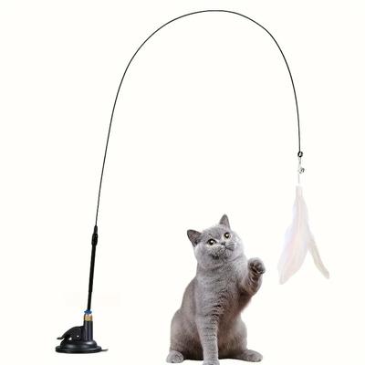 Cat Teaser Toy - Interactive Bell & Feather Wand - Long Suction Cup Pole for Exciting Playtime Adventures - Ultimate Cat Toy