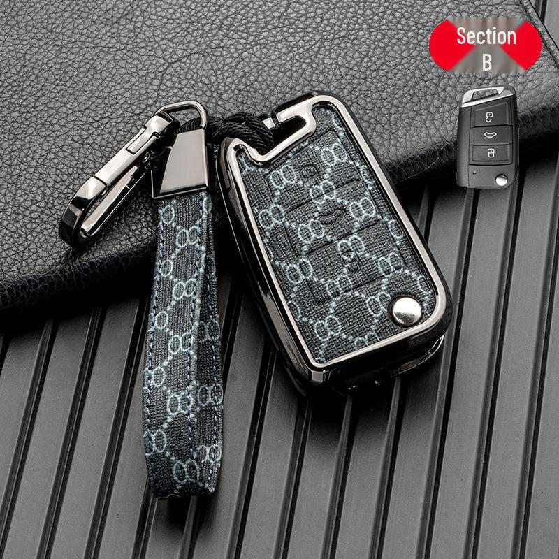 Metal Double-Sided Leather Car Key Cover for Volkswagen Magotan, Lavida, Golf 8, Sagitar - Signal-Friendly