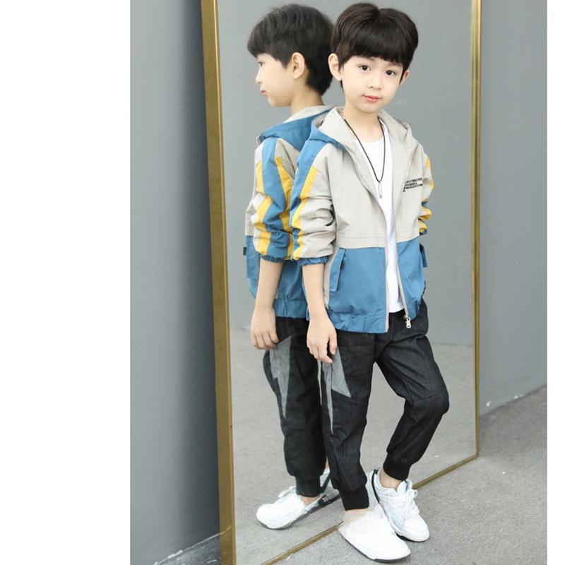 Handsome Teenager Boys Hoodies Fashion Splicing Style Coat for Kids 3-12 Years Children Windbreaker Jacket