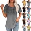 Women's Summer Fashion Casual Pleated Round Neck  Print Short Sleeve T-Shirt Top