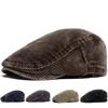 כובע ברט קורדרוי דהוי אופנה רטרו כובע חדשות גברים נשים סתיו חורף יומיומי כובע שטוח וינטג' 55-59 ס"מ מתכוונן מגניב