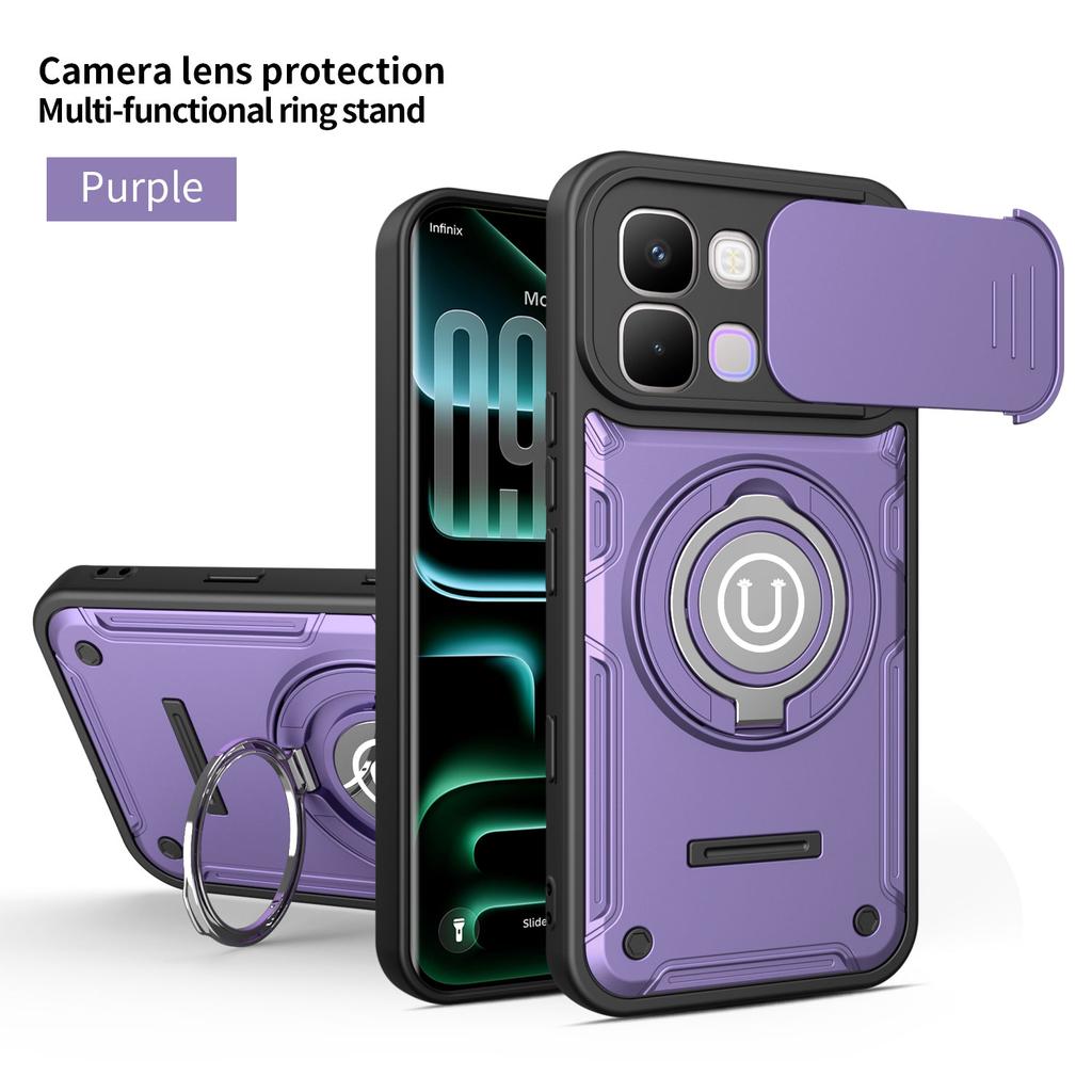 Anti-slip Armor Case For Infinix Note Edge X6887 Slide Camera Lens Protection Rotating Ring Stand TPU Frame Plastic Phone Cover