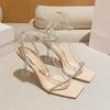 L-93 2025 Neu L Strass Transparent Ein-Wort-Riemen High Heels Sommer Mode Vielseitige High Heel Sandalen Damen