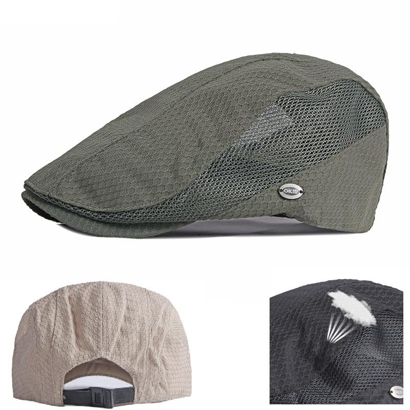 Casquette plate en mesh pour homme Chapeau Newsboy respirant d'été Béret Cabbie Ivy Gatsby pour la conduite la chasse