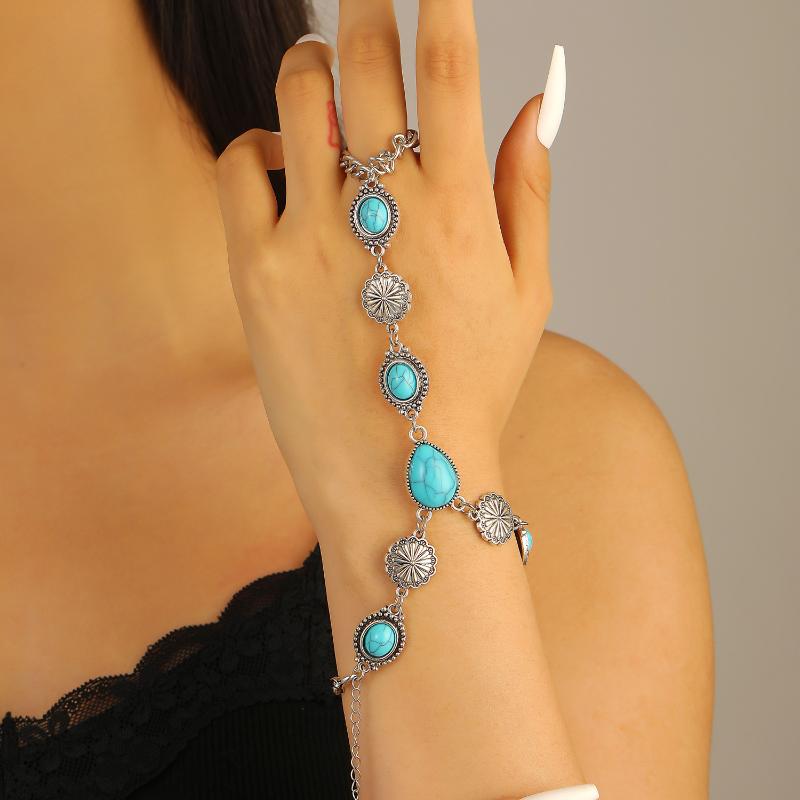 Gold Big Crystal Ring Bracelet For Women Wrist Chain Jewelry Hand Back Chain