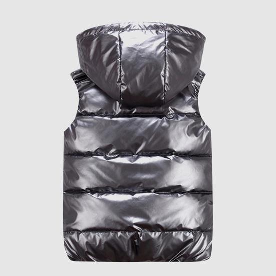 Gilet en coton pour homme, veste à capuche, sans manches, avec fermeture éclair et poches, couleur unie, finition brillante, matelassée, automne-hiver